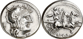 (hacia 131 a.C.). Gens Opimia. Denario. (Bab. 16) (Craw. 254/1). 3,99 g. MBC+.