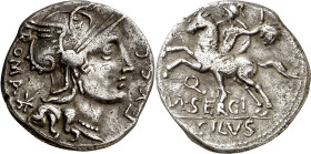 (hacia 116-115 a.C.). Gens Sergia. Denario. (Bab. 1) (Craw. 286/1). 3,81 g. MBC.