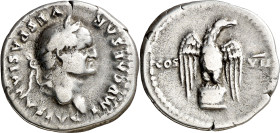 (76 d.C.). Vespasiano. Denario. (Spink 2287 var) (S. 122) (RIC. 845). 3,29 g. MBC-.