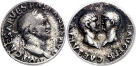 (70 d.C.). Vespasiano, Tito y Domiciano. Denario. (Spink 2399) (S. 5) (RIC. 16). Encapsulada. MBC+.