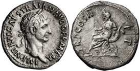 (98 d.C.). Trajano. Denario. (MIR. 1a1) (Spink falta) (S. 595c) (RIC. falta). Raya en reverso. 3,15 g. MBC/MBC-.