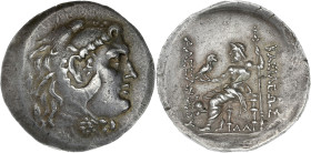 Macédoine, au nom d'Alexandre III le Grand - Tetradrachme (Messembria) posthume
R/ Casque corinthien dans le champ à gauche et AΛ sous le trône.

A...