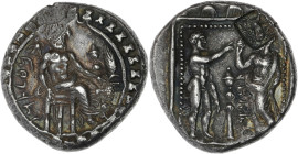 Cilicie, Datâmes, Satrape - Statère
Contremarquée en Araméen (BAAL)

Argent - 10,74 grs - 23,5 mm
SNG Frankreich 291 ff
TTB+

Type très rare. P...