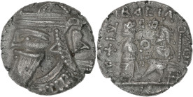 Royaume Parthe, Vologèse IV - Tetradrachme AN 502 ( = 191)

Argent - 13,02 grs - 26 mm
BMC 53 
TTB

Dernière année de frappe. Assez rare. Crista...