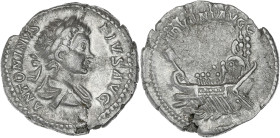 Caracalla - Denier (Rome)
R/ Galère - ADVENT AVGG (Arrivée des Augustes).

Argent - 3,25 grs - 18,5 mm
RIC.120
TTB+

Très bel exemplaire.