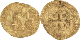 Philippe VI - Ecu d'or à la chaise 4ème émission
A/ Légende avec DEI | ..GRA..

Or - 4,40 grs - 26,5 mm
Dy.249C
TTB+

Très bel exemplaire frapp...
