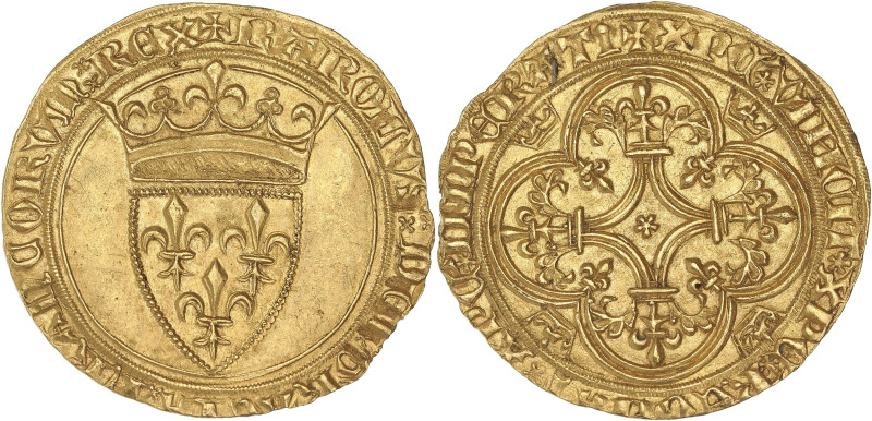 Charles VI - Ecu d'or à la couronne 1ere émission (Tours)
R/ Différent Tours ap...