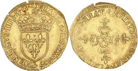Henri IV - Ecu d'or au soleil écu de face, 1er type, 1607 A (Paris)

Or - 3,33 grs - 26 mm
G.611 / Dy.1201
TTB+

Les écus d'or d'Henri IV sont t...