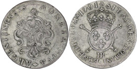 Louis XIV - 34 sols 6 deniers de Strasbourg aux Insignes 1701 BB (Strasbourg)
Flan réformé.

Argent - 14,71 grs - 37 mm
G.193
TTB

Assez rare !...