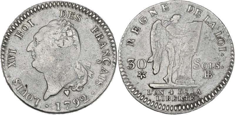 Constitution - 30 sols Français 1792 BB (Strasbourg) 

Argent - 9,76 grs - 29 ...