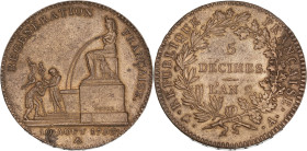 Régénération française - 5 décimes An 2

Bronze - 23,74 grs - 35,5 mm
F.172A-1
SUP-

Assez rare ! Superbe exemplaire. Légèrement tachée.
