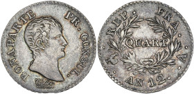 Bonaparte Premier Consul - Quart An 12 A (Paris)

Argent - 1,26 grs - 15 mm
F.157-1 / G.342
TTB+

Très bel exemplaire recouvert d'une patine gri...