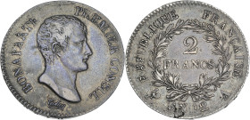 Bonaparte Premier Consul - 2 francs An 12 A (Paris)

Argent - 10,02 grs - 23 mm
F.250-1 / G.494
TTB à TTB+

Très bel exemplaire recouvert d'une ...