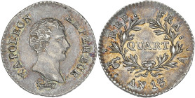Napoléon Empereur - Quart An 13 A (Paris)

Argent - 1,26 grs - 16 mm
F.158-1 / G.346
Pr. SUP

Superbe exemplaire recouvert d'une patine grise. Q...