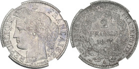 Cérès - 2 francs 1887 A (Paris)

Argent - 10,02 grs - 27 mm
F.265-13 / G.530A
SPL+ / MS64

Monnaie gradée par GENI en MS64. Magnifique exemplair...