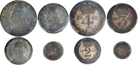Royaume-Uni, Victoria - Maundy set 1890 - Prooflike

1 penny argent (KM19-770) - FDC / PCGS PL67
2 pence (KM19-771) - SPL+ / PCGS PL64 
3 pence (K...