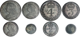 Royaume-Uni, Victoria - Maundy set 1900 - Prooflike

1 penny argent (KM19-775) - FDC / PCGS PL65
2 pence (KM19-776) - FDC / PCGS PL67 
3 pence (KM...