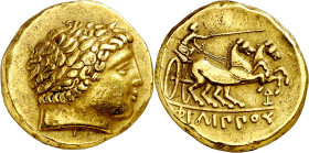 (s. III-II a.C.). Los Helvetios. Doble estátera. (S. falta) (De la Tour 3614 sim). Imitación de la estátera de Filipo II. Hess-Divo subastó un ejempla...