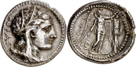 Agatocles (317-289 a.C.). Sicilia. Siracusa. Tetradracma. (S. 974) (CNG. II, 1536). Ligera doble acuñación en reverso. Ex CGB 30/04/2008, nº 68. 17,36...