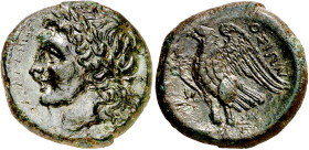 (287-278 a.C.). Sicilia. Siracusa. AE 23. (S. 1211 var) (CNG. II, 1448). Acuñada bajo Hiketas. Ex CGB 30/06/2011, nº 106. 9,96 g. MBC+.

(287-278 BC...