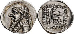 Imperio Parto. Mithradates II (123-88 a.C.). Dracma. (S. 7371) (Mitchiner A. & C. W. 518). Atractiva. Ex Tkalec 17/05/2010, nº 48. 4,12 g. EBC.

Par...
