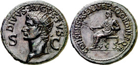 (37-41 d.C.). Octavio Augusto. Dupondio. (Spink. 1811) (Co. 87) (RIC. 56, de Calígula). Campos repasados. Atractiva. Ex Gorny & Mosch 12/10/2008, nº 2...