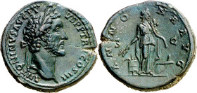 (142 d.C.). Antonino pío. Sestercio. (Spink 4147 var) (Co. 34) (RIC. 597). Grieta. Bella. 28,90 g. (EBC).

(142 A.D.). Antonius Pius. Sestertius. (S...