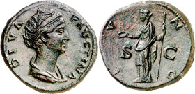 (después 147 d.C.). Faustina madre. Sestercio. (Spink 4629) (Co. 210) (RIC. 1143). Campos repasados. Ex Áureo 27/04/2000, nº 1092. 25,71 g. (EBC).

...