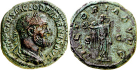 (238 d.C.). Pupieno. Sestercio. (Spink 8539) (Co. 38) (RIC. 23a). Realzada a buril. Muy escasa. 21,62 g. (MBC+).

(238 A.D.). Pupienus. Sestertius. ...