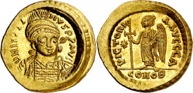 Justino I (518-527). Constantinopla. Sólido. (Ratto 381 var) (S. 55). Bella. Ex Hirsch 25/09/2014, nº 3274. 4,47 g. EBC/EBC+.

Justin I (518-527). C...