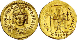 Mauricio Tiberio (582-602). Constantinopla. Sólido. (Ratto 1001 var) (S. 478). Bella. Ex Tkalec 09/05/2011, nº 267. 4,48 g. EBC.

Maurice Tiberius (...