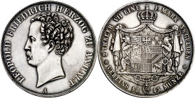 Alemania. Anhalt. 1843. Leopoldo Federico. A (Berlín). Doble taler. (KM. 13). Leves rayitas. Bella. Rara. AG. 37,08 g. EBC.

Germany. Anhalt. 1843. ...
