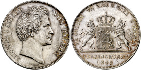 Alemania. Baviera. 1845. Luis I. Doble taler. (KM. 814). Mínimas marquitas. Brillo original. Muy bella. Rara así. AG. 37,10 g. EBC+.

Germany. Bavar...
