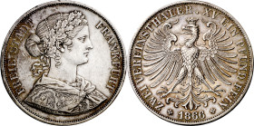 Alemania. Frankfurt. 1866. Doble taler. (KM. 365). Leves marquitas. Bella. Precioso color. Rara así. AG. 37,02 g. EBC/EBC+.

Germany. Frankfurt. 186...