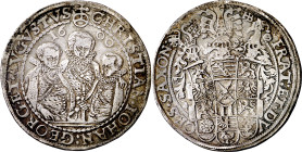 Alemania. Sajonia albertina. 1600. Cristian II, Juan Jorge I y Augusto. Dresde. HB. 1 taler. (Dav. 9820). Golpecios. Rara. AG. 29,08 g. MBC.

German...