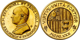 Andorra. 1980. 1 soberano. (Fr. 2) (KM. falta). Leyenda en latín. En carterita oficial con certificado. AU. 8 g. S/C.

Andorra. 1980. 1 Sovereign. (...