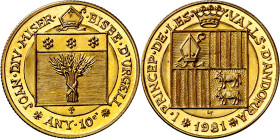 Andorra. 1981. 1 soberano. (Fr. 2) (KM. falta). Leyenda en catalán. En carterita oficial con certificado. AU. 8 g. S/C.

Andorra. 1981. 1 Sovereign....