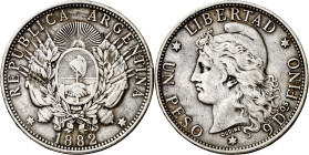 Argentina. 1882. 1 peso. (KM. 29). Golpecitos. Escasa. AG. 24,87 g. MBC.

Argentina. 1882. 1 peso. (KM. 29). Dings. Scarce. AG. 24,87 g. MBC.