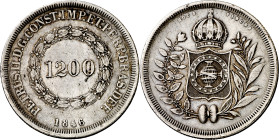 Brasil. 1846. Pedro II. 1200 reis. (KM. 454). Sólo se acuñaron 1898 ejemplares. Golpecitos. Rara. AG. 26,78 g. MBC/MBC+.

Brasil. 1846. Peter II. 12...