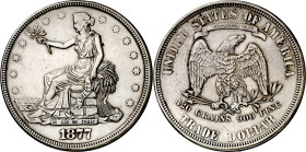 Estados Unidos. 1877. 1 dólar de comercio. (KM. 108). Limpiada. Rara. AG. 27,12 g. MBC+.

United States. 1877. 1 trade dollar. (KM. 108). Cleaned. R...