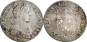 Francia. 1648. Luis XIV. M (Tolosa). 1 ecu. (KM. 155.11). Escasa. AG. 27,12 g. MBC.

France. 1648. Louis XIV. M (Toulouse). 1 ecu. (KM. 155.11). Sca...