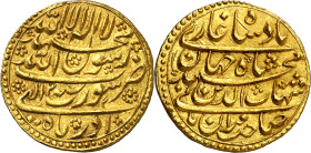 India. Imperio Mogol. Año 2 (1629). Muhammad Sha Jahan. Surat. 1 mohur. (Fr. 787) (KM. 255.6). Muy Bella. Raro y más así. AU. 10,95 g. EBC+.

India....