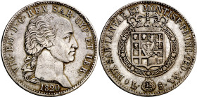Italia. Cerdeña. 1820. Víctor Manuel. 5 liras. (KM. 113). Golpecitos. Rara. AG. 24,85 g. MBC-.

Italy. Sardinia. 1820. Victor Emmanuel. 5 liras. (KM...