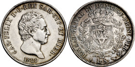Italia. Cerdeña. 1829. Carlos Félix. 5 liras. (KM. 116.2). Limpiada. Golpecitos. Escasa. AG. 24,87 g. (MBC+).

Italy. Sardinia. 1829. Charles Felix....