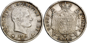 Italia. 1812. Napoleón. M (Milán). 5 liras. (KM. 10.4). Golpecitos. Escasa. AG. 24,78 g. MBC-.

Italy. 1812. Napoleon. M (Milan). 5 liras. (KM. 10.4...