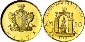 Malta. 1973. 20 liras. (Fr. 53) (KM. 22). Escasa. AU. 6,05 g. Proof.

Malta. 1973. 20 liras. (Fr. 53) (KM. 22). Scarce. AU. 6,05 g. Proof.