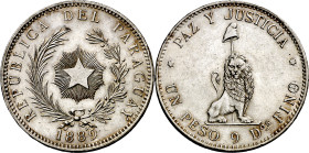 Paraguay. 1889. 1 peso. (KM. 5). Atractiva. Rara. AG. 24,94 g. EBC.

Paraguay. 1889. 1 peso. (KM. 5). Attractive. Rare. AG. 24,94 g. EBC.
