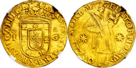 Portugal. Sebastián I (1557-1578). Lisboa. 1 san vicente (1000 reis). (Fr. 35) (Gomes 68.01). Sirvió como joya. En cápsula de la NGC como XF Details (...