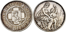 Suiza. 1865. 5 francos. (KM. S8). Festival de Tiro: Schafhausen. Escasa. AG. 25 g. EBC-.

Switzerland. 1865. 5 francs. (KM. S8). Shooting Festival: ...