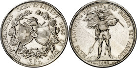 Suiza. 1869. 5 francos. (KM. S10). Festival de Tiro: Zug. Bella. Muy escasa. AG. 25,04 g. EBC.

Switzerland. 1869. 5 francs. (KM. S10). Shooting Fes...
